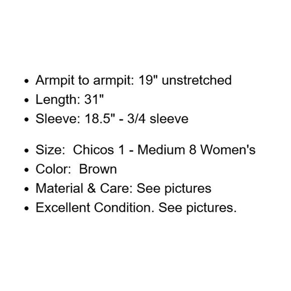 Chicos Travelers Top 1 Womens Medium 8 Brown Stretch Knit Blouse Faux Wrap Long - Picture 4 of 12